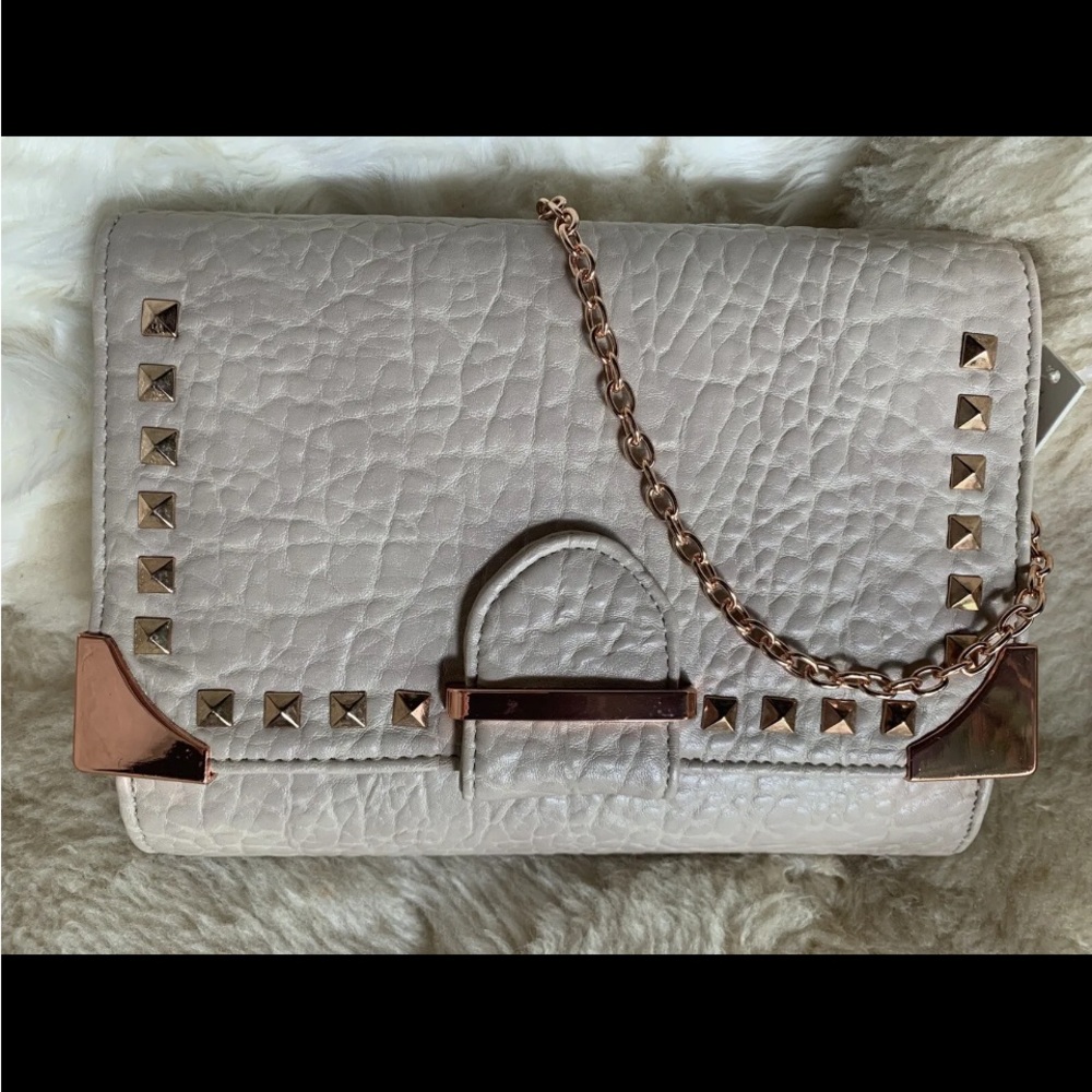 Linea pelle clutch handbag rose gold color chain strap new w tags Leather